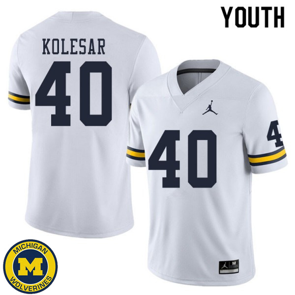 Youth University of Michigan #40 Caden Kolesar White Embroidery Jersey